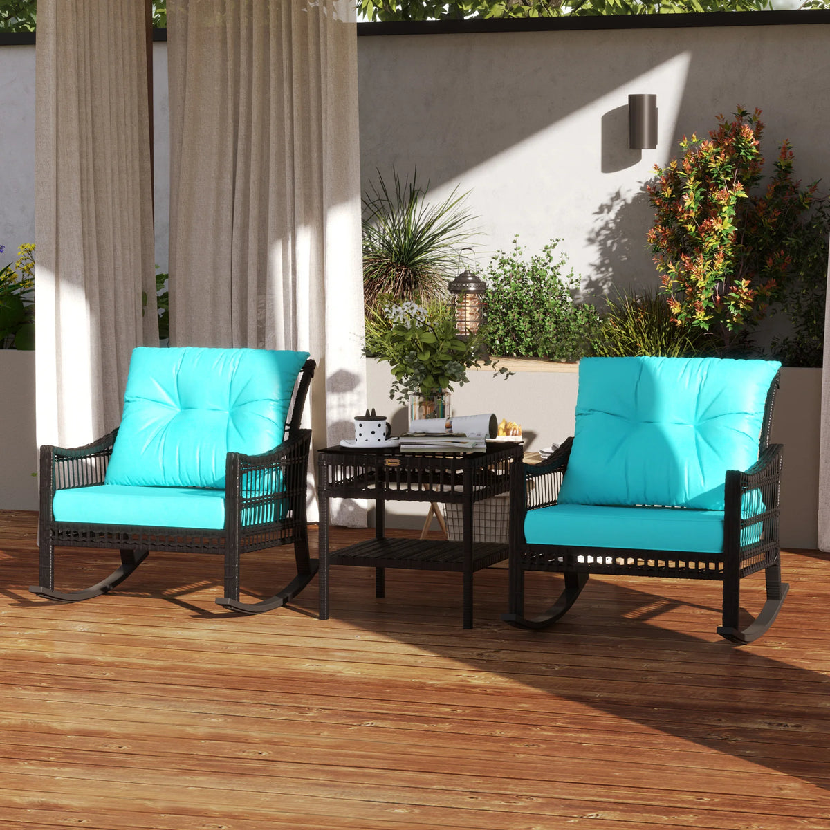 Outsunny Outdoor PE Rattan Rocking Chair Furniture Set