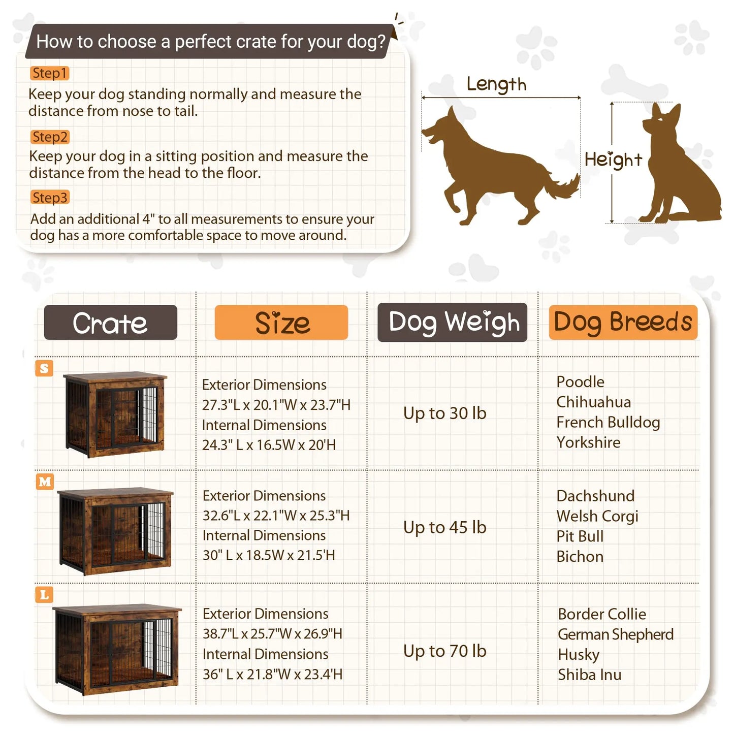 Wooden Dog Crate Side Table Kennel With Double Door
