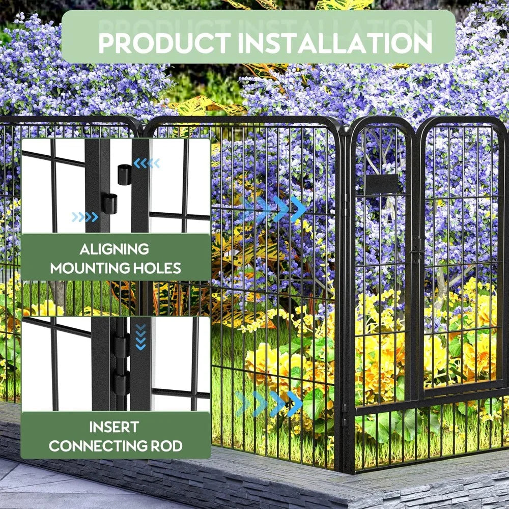 DAFIFY Decorative Iron Garden Fence With Gate Heavy Duty