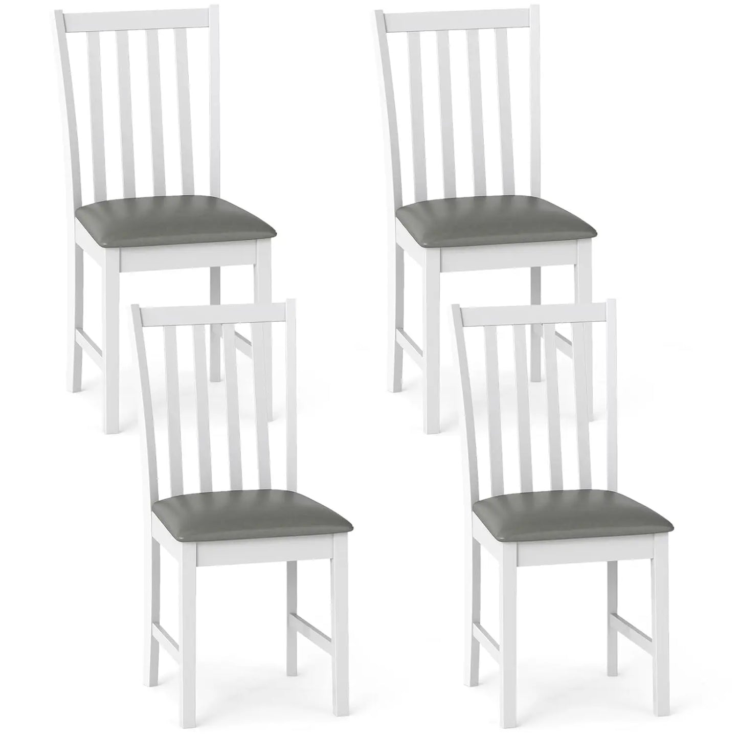 Wooden Dining Chairs Set of 4, Faux Leather Upholstered Kitchen Chair w/Rubber Wood Legs, Curved Back, Padded Seat,, Customized