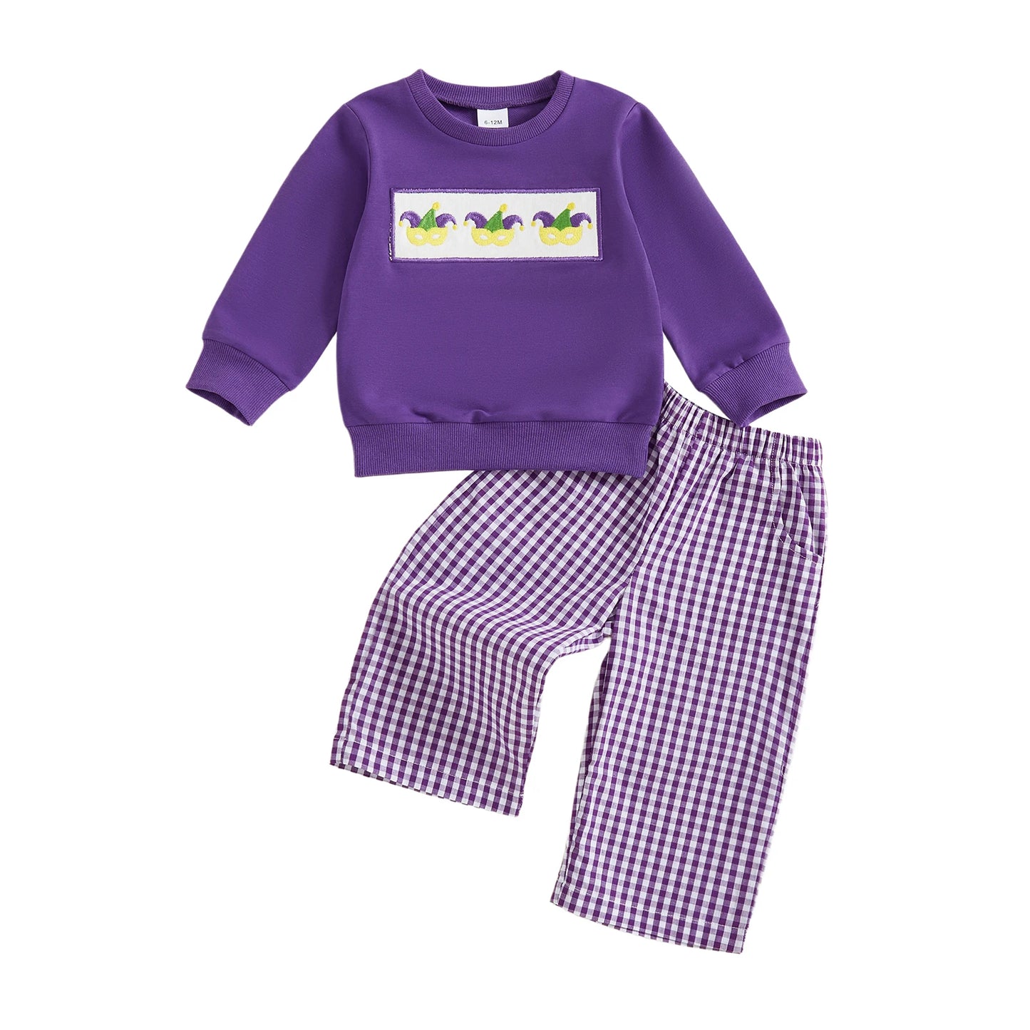 Infant Boy s Circus Theme Clothing Set with Embroidered Letter Detail Cozy Crew Neck Sweatshirt and Plaid Pants