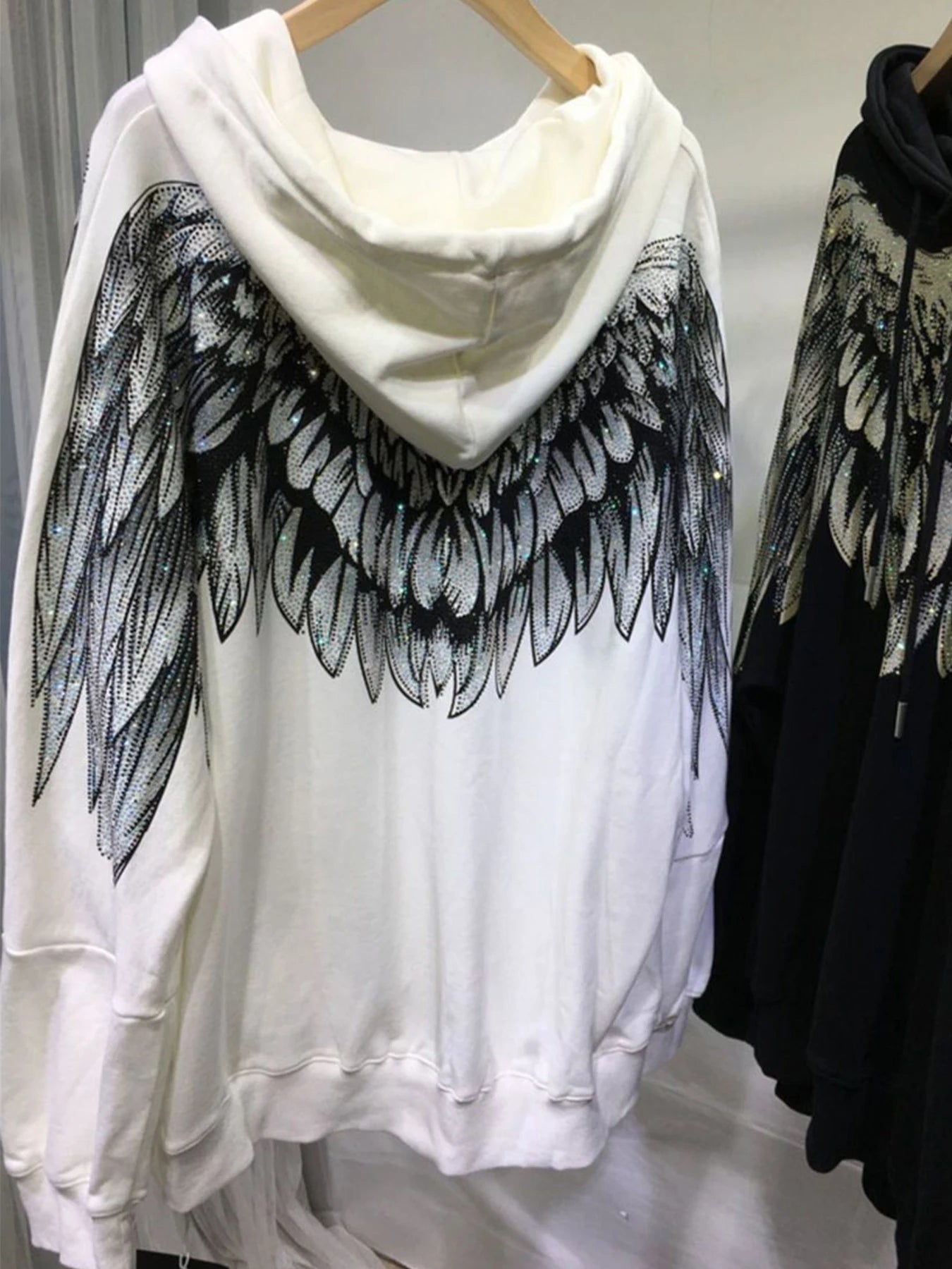 Plus Size Rhinestone Graphic Hoodie For Women Long Sleeve Pullover