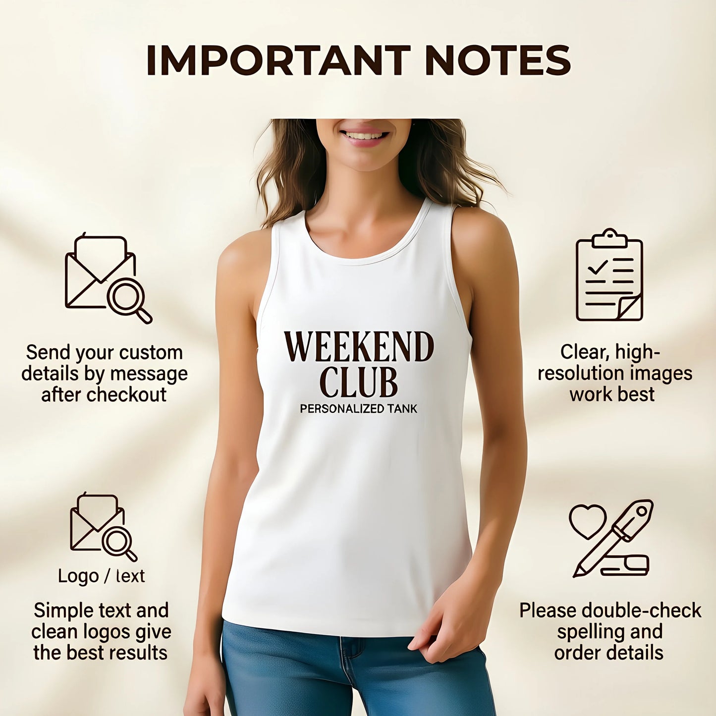 Personalized Women's Tank Top, Custom Photo Logo Text Sleeveless Shirt, Casual Summer Print Top