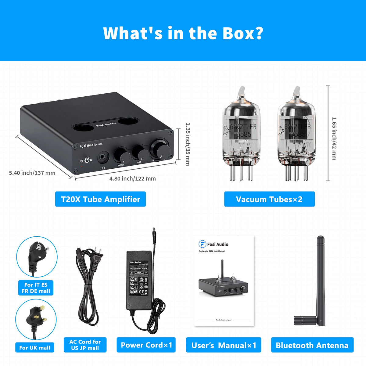 Fosi Audio T20X Bluetooth Vacuum Tube Stereo Power Amplifier