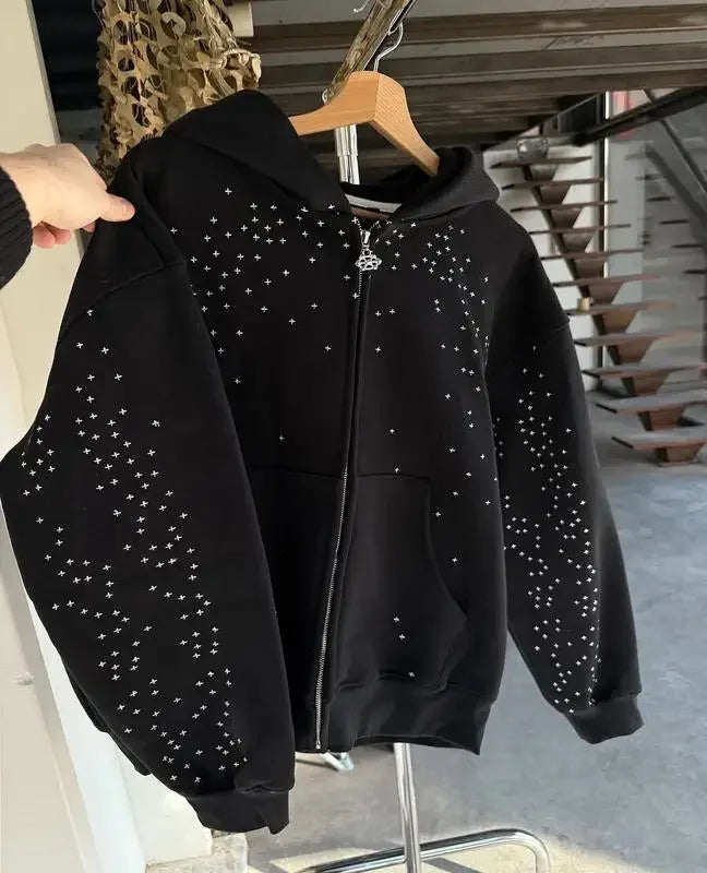 Fujian CN Gothic Zip Up Hoodie Streetwear For Men Women