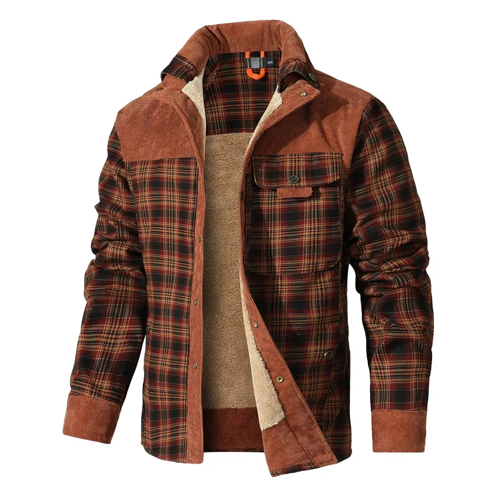 Men's Winter Windproof Bomber Jacket With Plaid Sherpa Lining