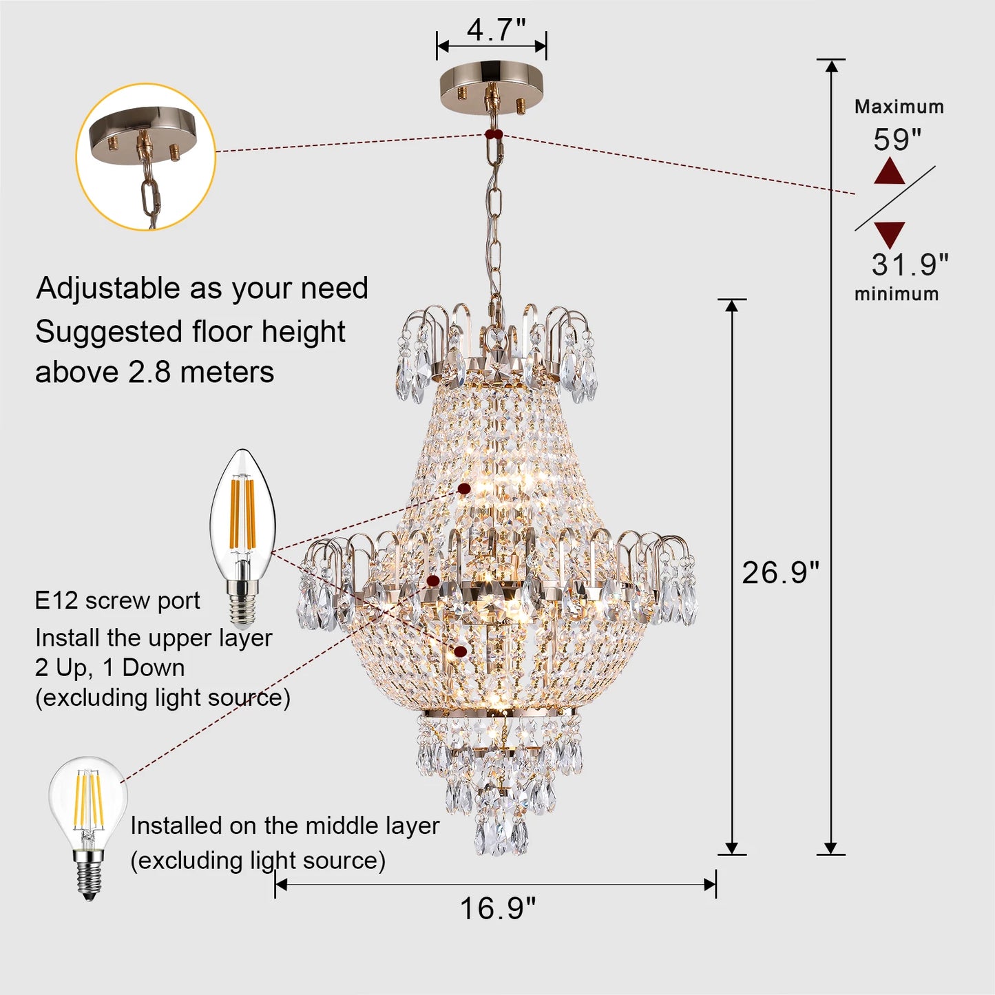 ARLGSITE Luxury Retro Crystal Chandelier European Imperial Style