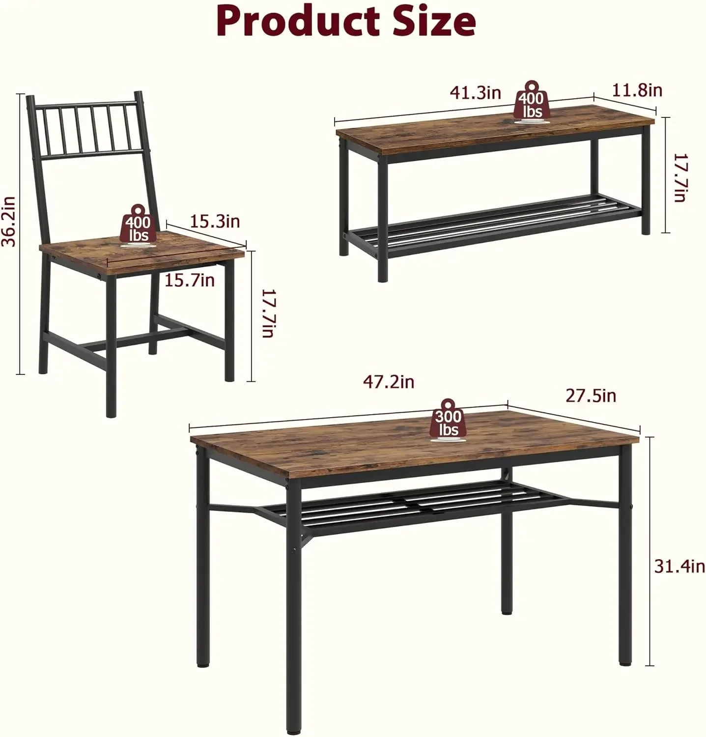 BestsellerBestsellerDining Table Set for 4 with Bench and Chairs, 4-Piece Kitchen Table Set with Storage – Space-Saving Dining T