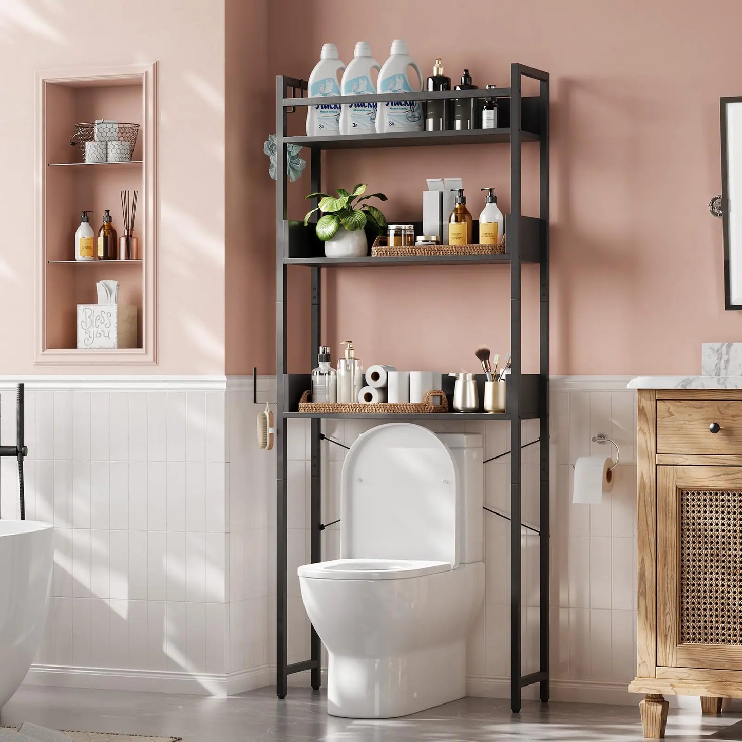 HiMISS 3 Tier Over Toilet Storage Rack Bathroom Wood Organizer