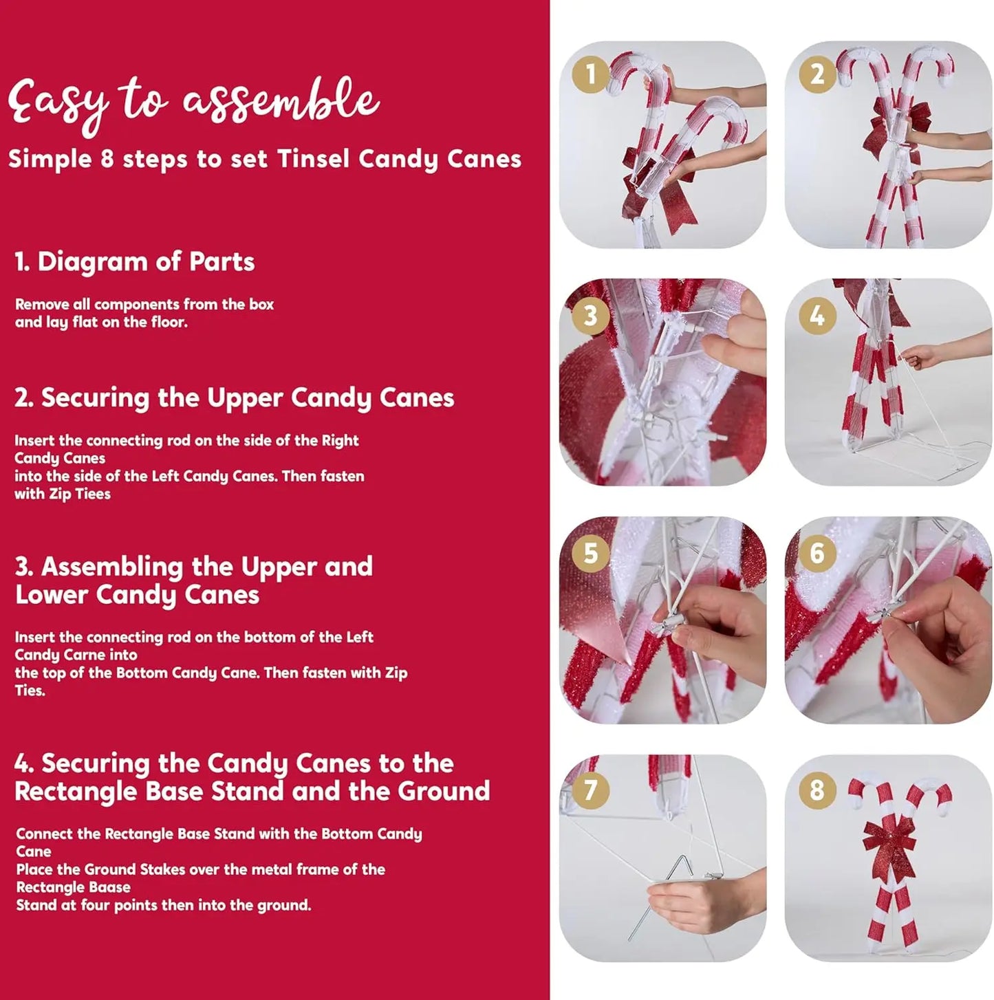 Joyfy Lighted Candy Cane Christmas Decor 50 LED Candy Canes