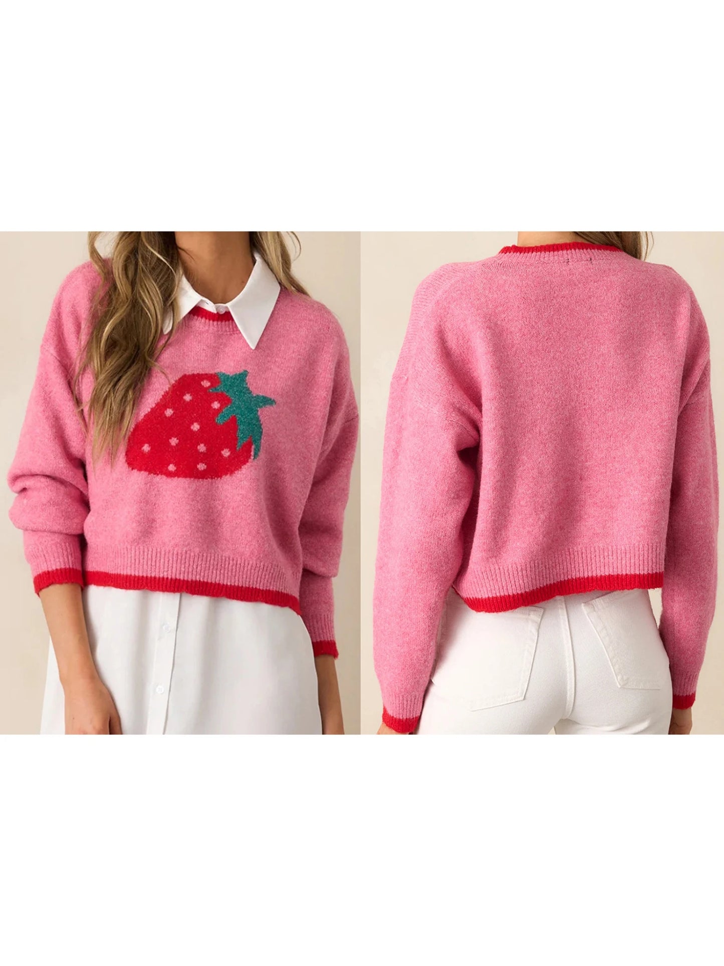 XBTCLXEBCOCN Cozy Cherry Patterned Sweater For Women