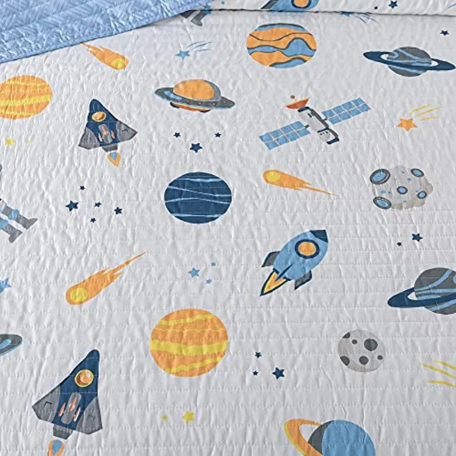Space Quilt Set With Shams Solar System And Astronaut Design