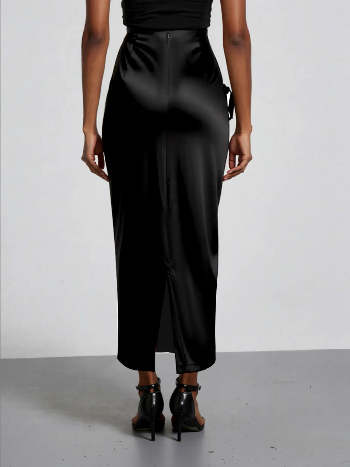 Women Satin High Waist Ruched Midi Skirt Elegant Evening Wear