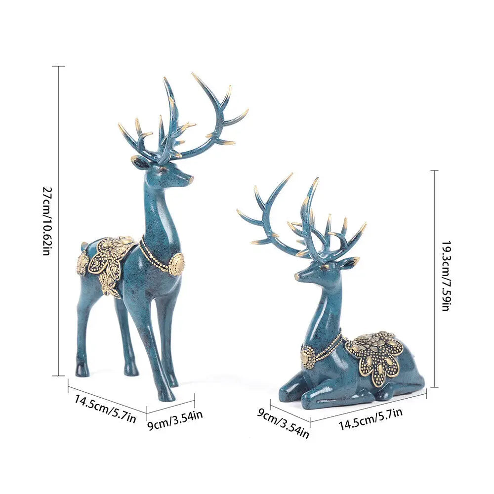 Sika Deer Tabletop Decor 2Pcs Resin Hand-Painted Deer Sculpture Figurines Smooth Surface Easy-Maintain For Desk Art Decor