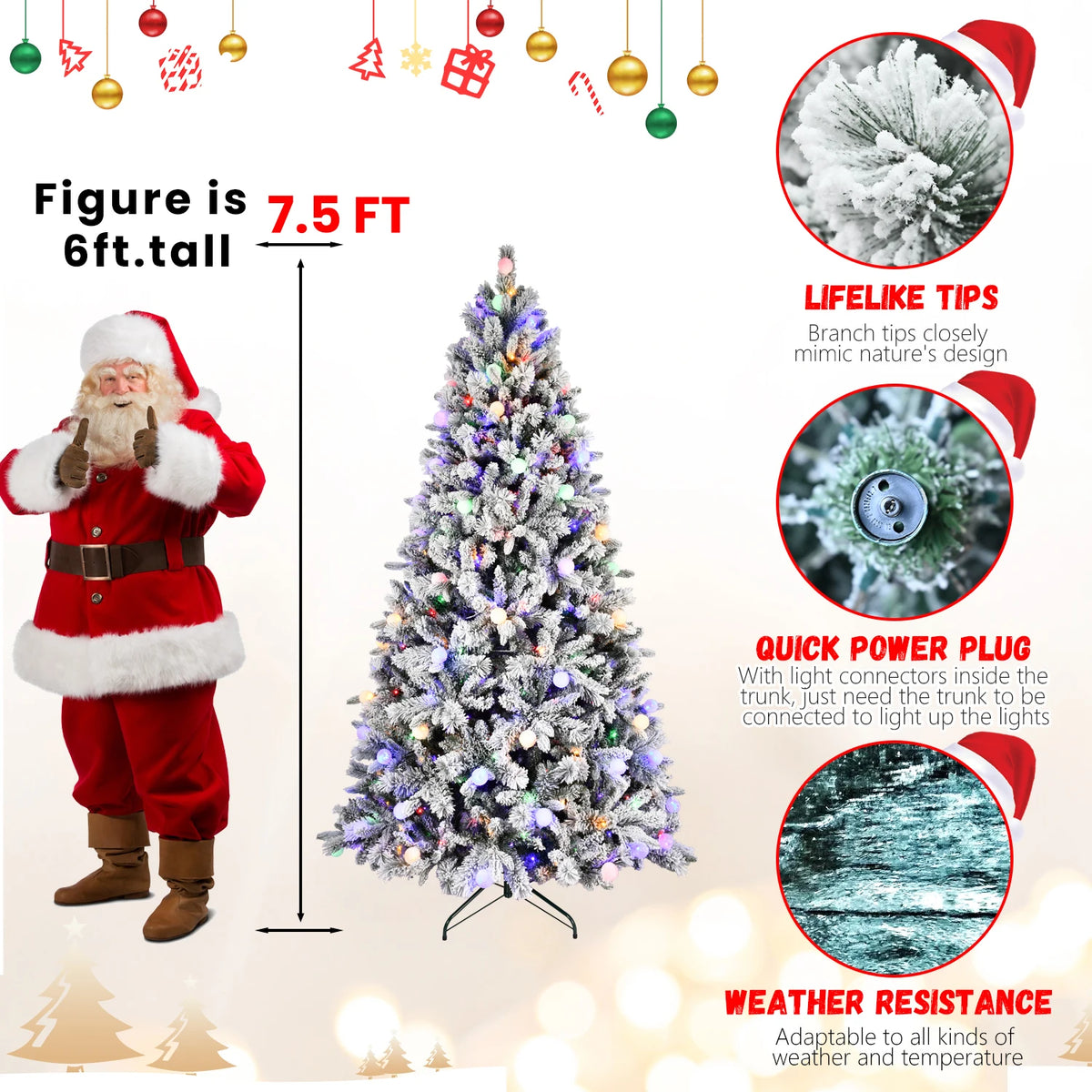 Pre Lit Flocked Artificial Christmas Tree With Led Lights