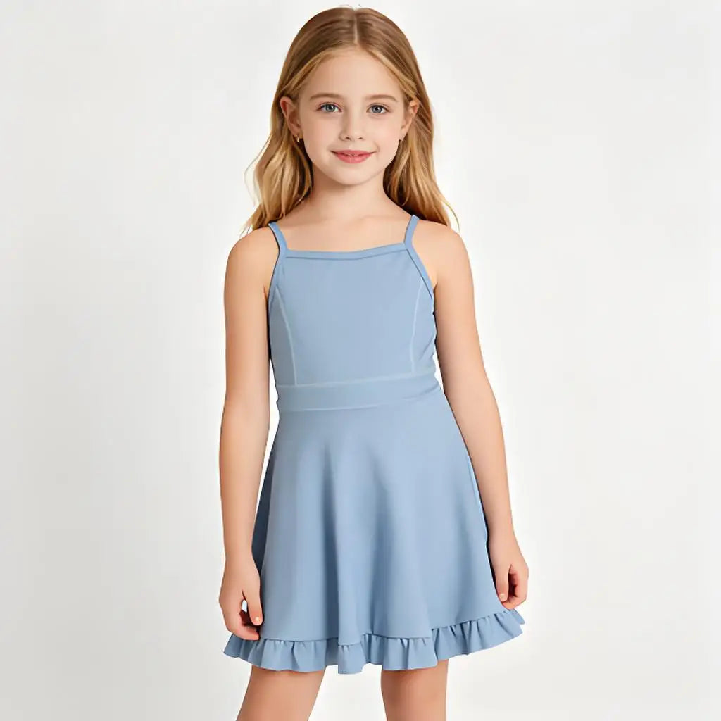 Cute Girls' Ruffled Swim Dress with Built-in Shorts - Trendy Two-in-One Swimsuit for Summer Adventures