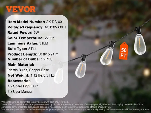 Bulb SucceBuy LED Outdoor String Lights 2700K Dimmable