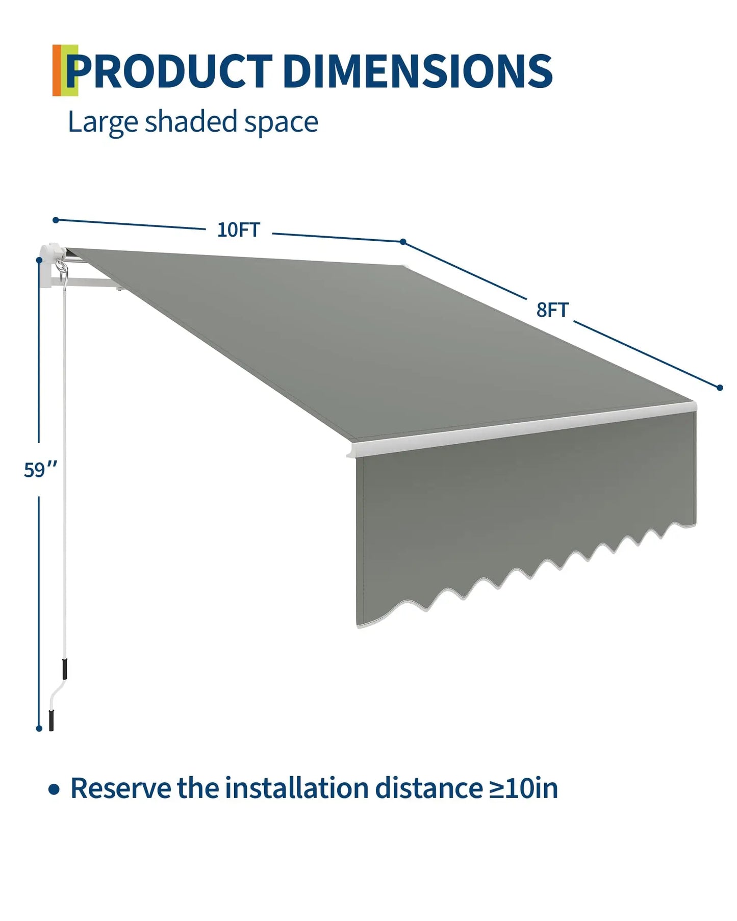 10x8Ft/13x10Ft Manual Retractable Patio Awning, Heavy Duty Aluminum Frame With Waterproof & UV Protection Fabric For Deck Porch