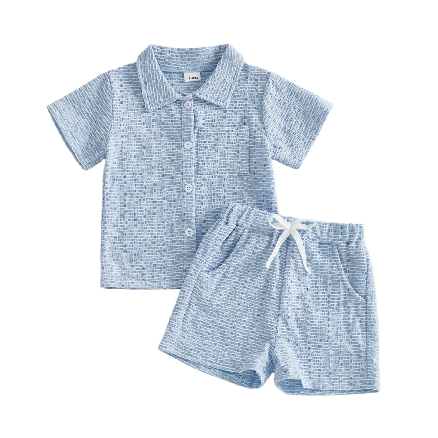 Infant Boy s Summer Outfit Set with Textured Short Sleeve Button-up Collar Shirt and Matching Shorts for Toddlers