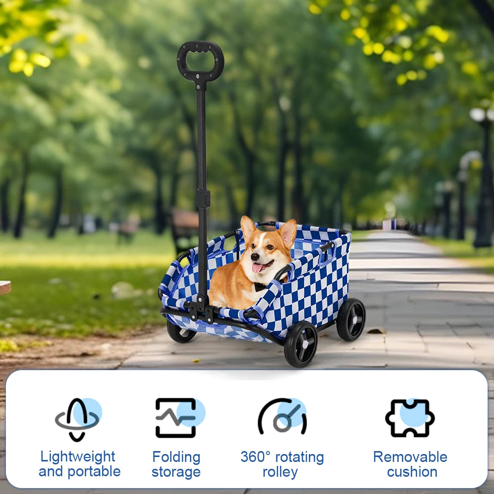 APWIKOGER Rolling Cat Carrier Stroller Foldable 4-Wheel Pet Cart Lightweight