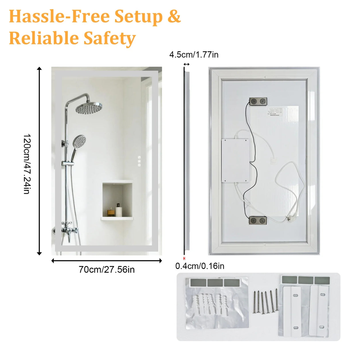 LED Bathroom Mirror With Bluetooth Anti Fog Dimmable Backlight