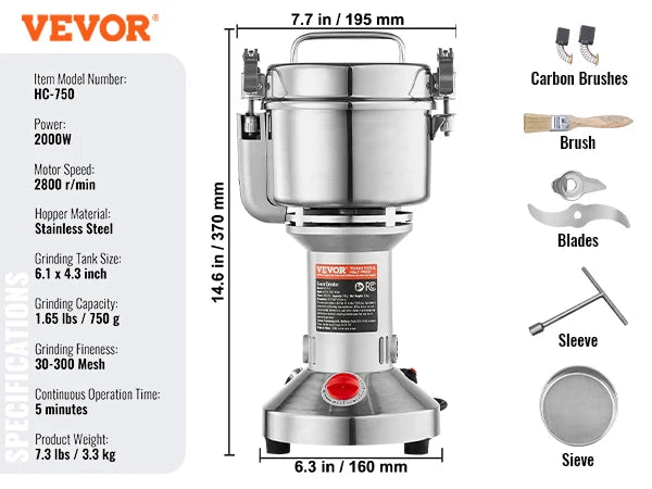 VEVOR Electric Grain Mill Grinder for Dry Herbs and Spices