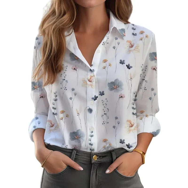 Rosa Feracn Women Loose Long Sleeve Face Print Blouse