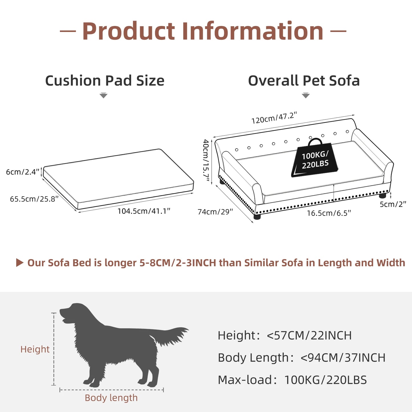 BINGOPAWCN Elevated Dog Bed Sofa With Removable Cushion