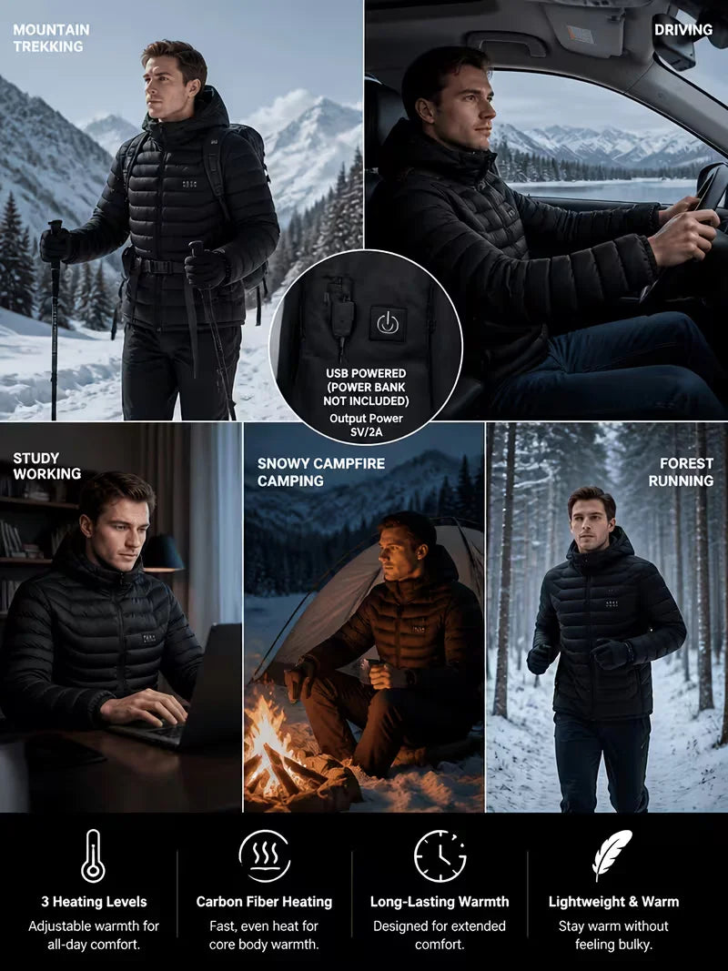 Men's Intelligent Heated Jacket With 39 Heating Zones And Hood