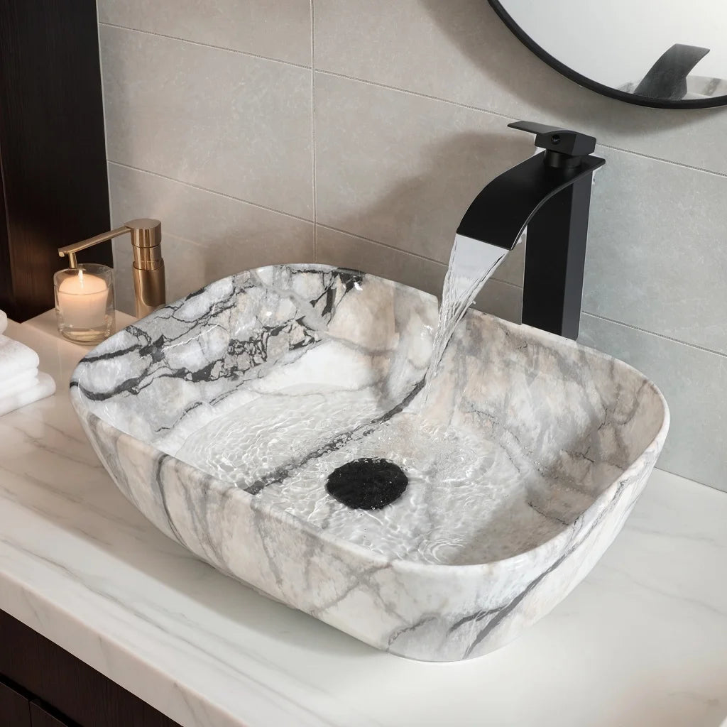 Mekkerala Artistic Marble Pattern Ceramic Vessel Sink Set