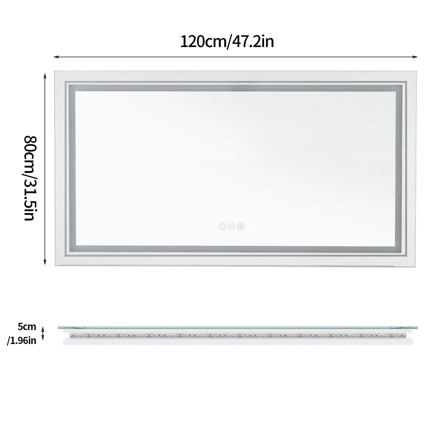 LED Illuminated Bathroom Mirror With Front Backlit Fogless Wall Mount