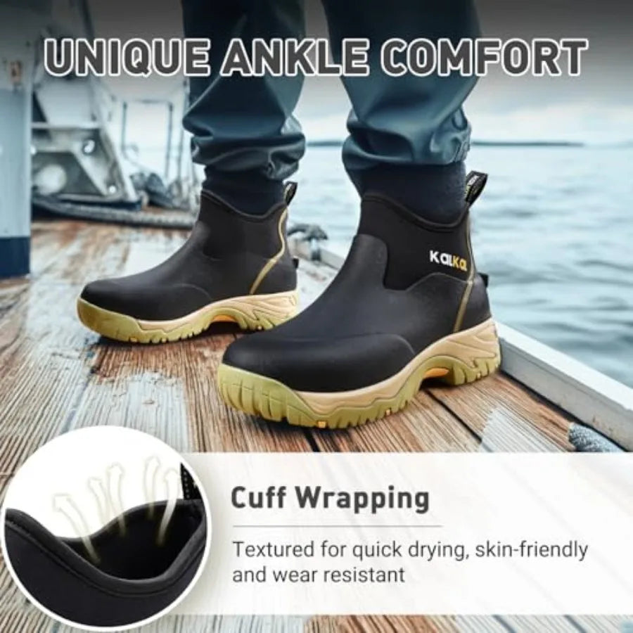 Kalkal Men's Rubber Boots, Waterproof Ankle Rain Boots, Insulated Working Booties with Comfortable Sports Sole, Outdoor Mud Boo