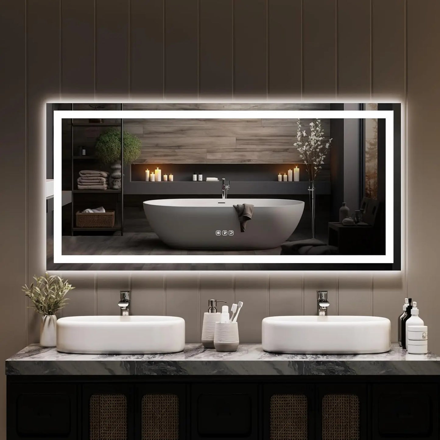 Twister.CK Frameless LED Bathroom Mirror Anti Fog Dimmable Wall Mount