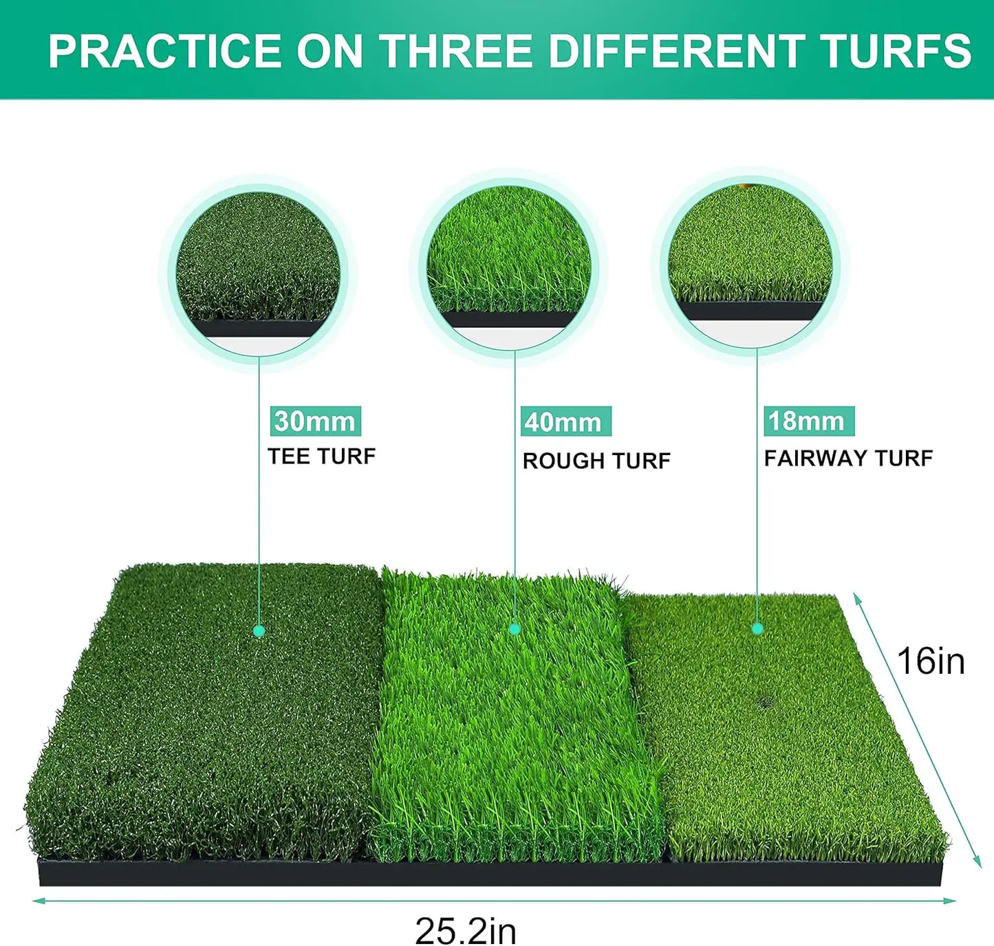 Golf Hitting Mat, Thickened Golf Practice Mat for Indoor Outdoor Training, Swing Path Hitting Turf Mat with Non-Slip Rubber Back
