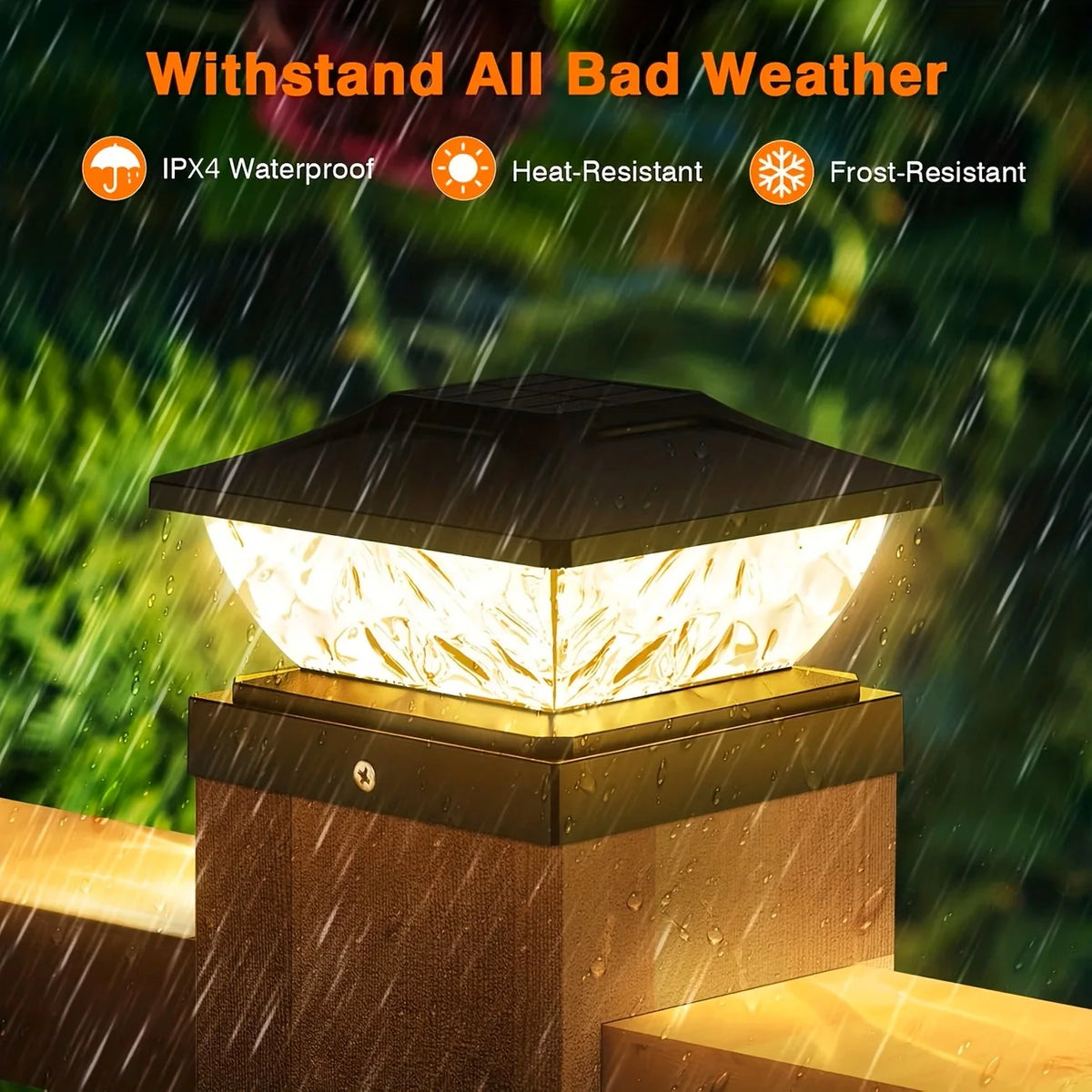 KPSTEK Solar Waterproof Outdoor Gate Fence Pillar LED Garden Lamp
