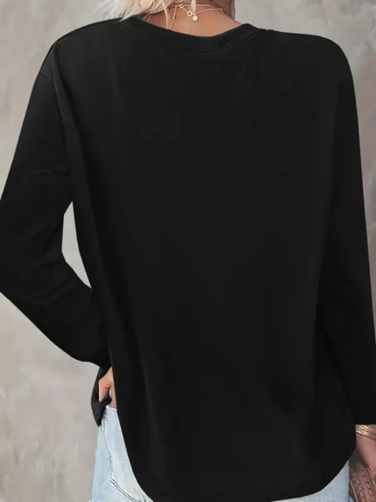 Casual Ghost Print Halloween Sweatshirt For Women Round Neck Pullover