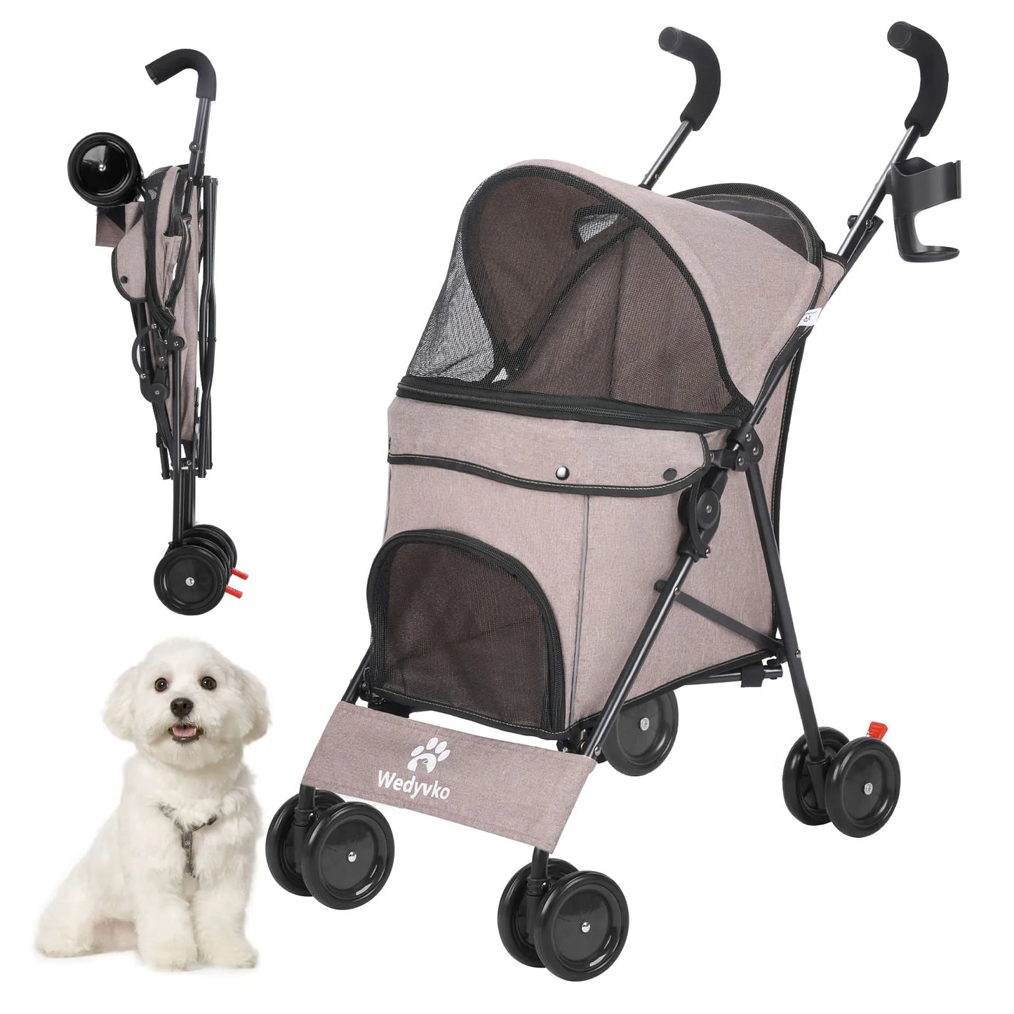 Wedyvko Pet Stroller Four Wheels With Brakes And Storage