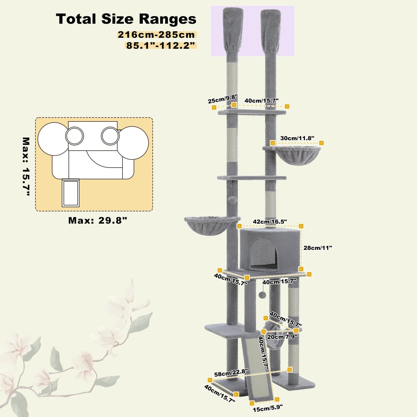 PAWZ Road Floor To Ceiling Cat Tree With Adjustable Height