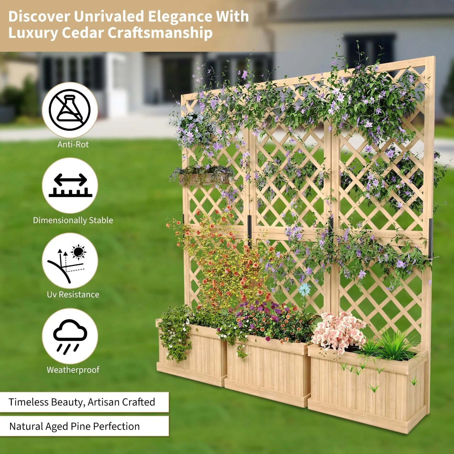 HiMISS Cedar Privacy Screen With Planter Box For Outdoor Space