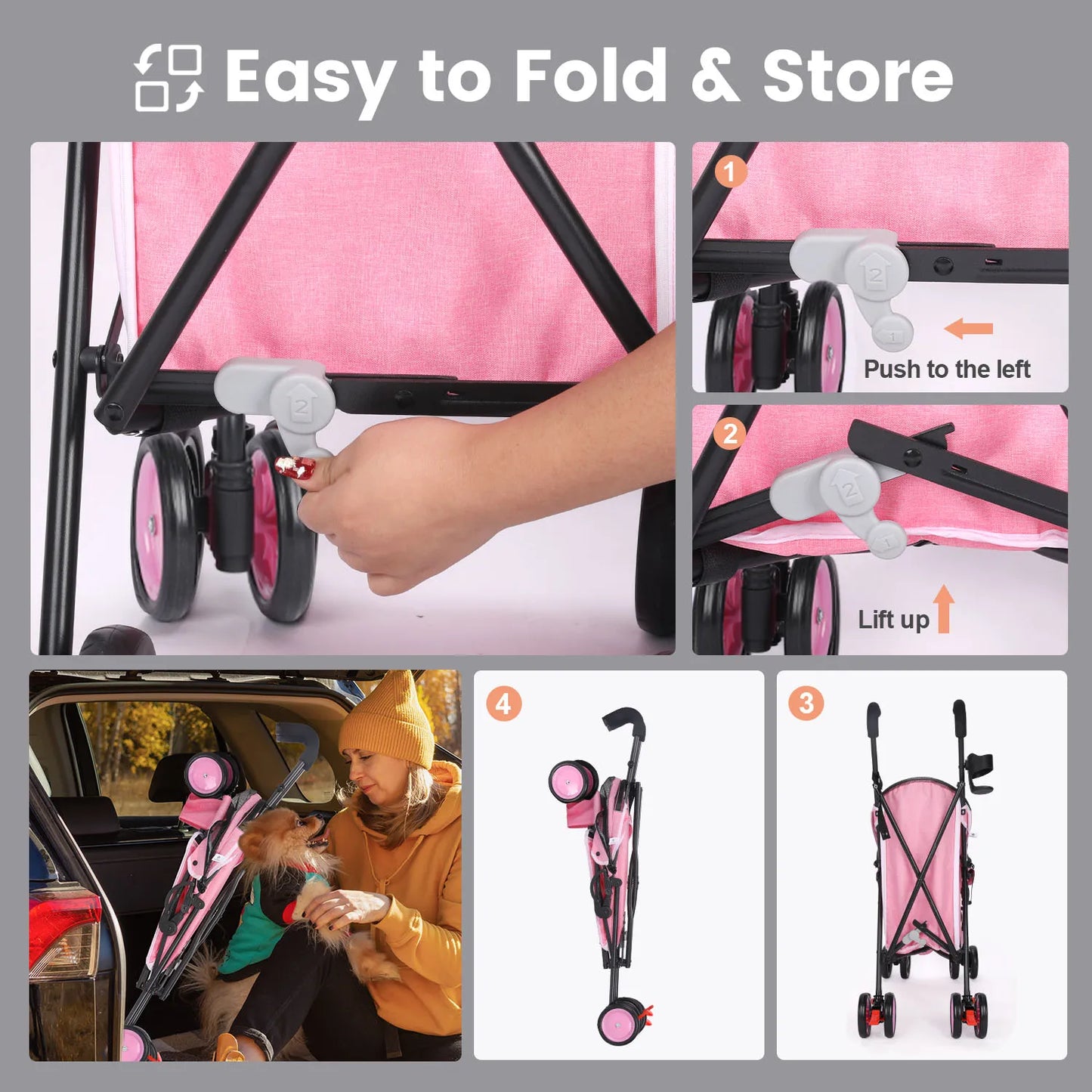 Wedyvko Pet Stroller Four Wheels With Brakes And Storage