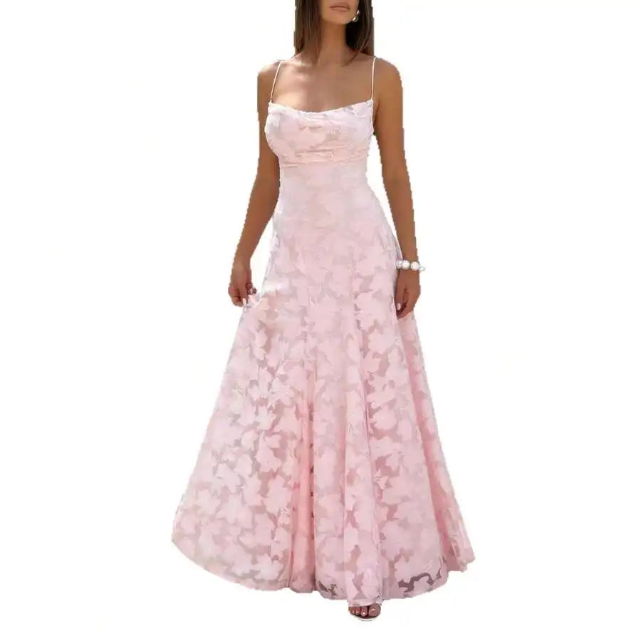 Elegant Floral Lace A Line Wedding Dress With Spaghetti Strap