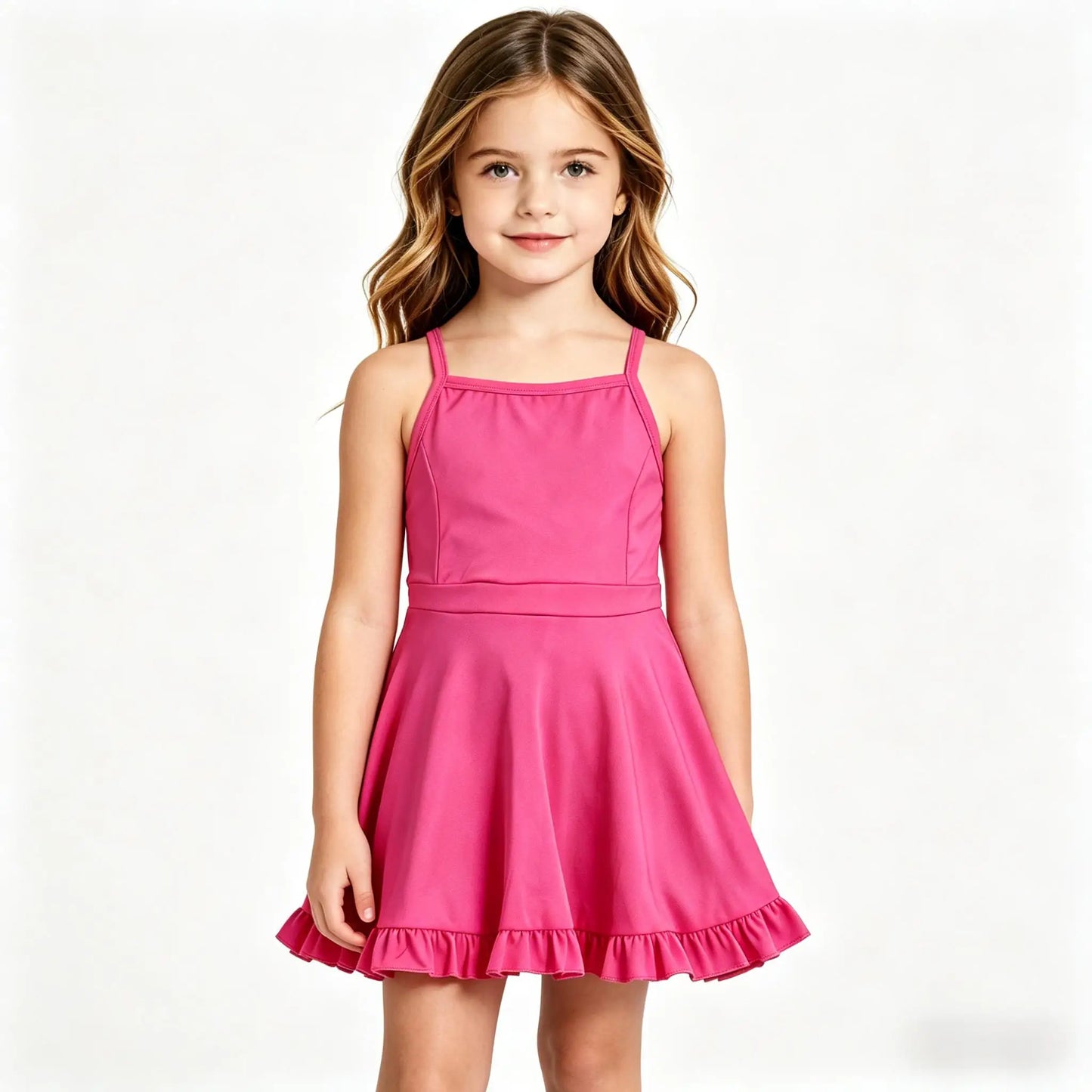 Cute Girls' Ruffled Swim Dress with Built-in Shorts - Trendy Two-in-One Swimsuit for Summer Adventures