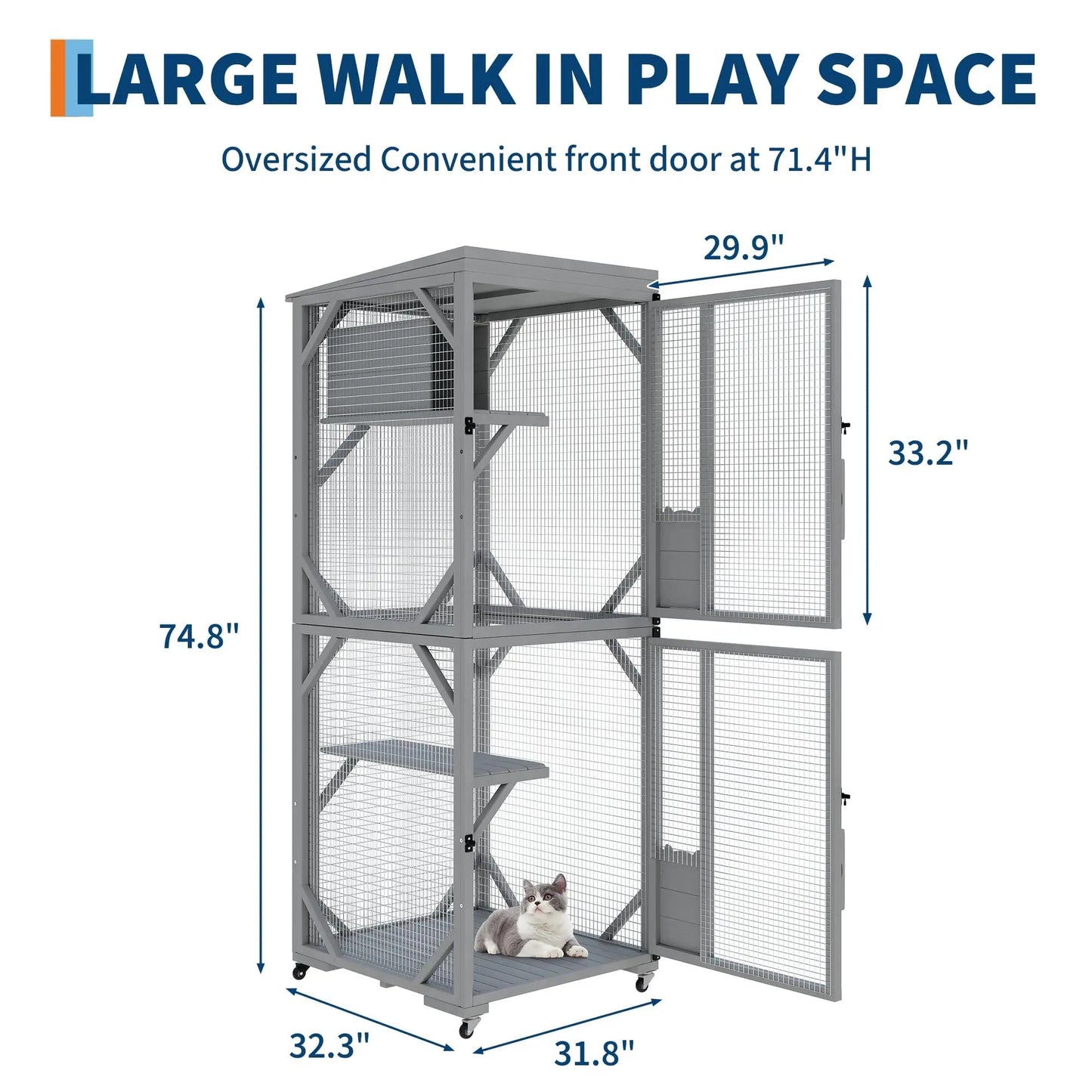 HiMISSCatio Catio Outdoor Enclosure With Lockable Wheels Weatherproof