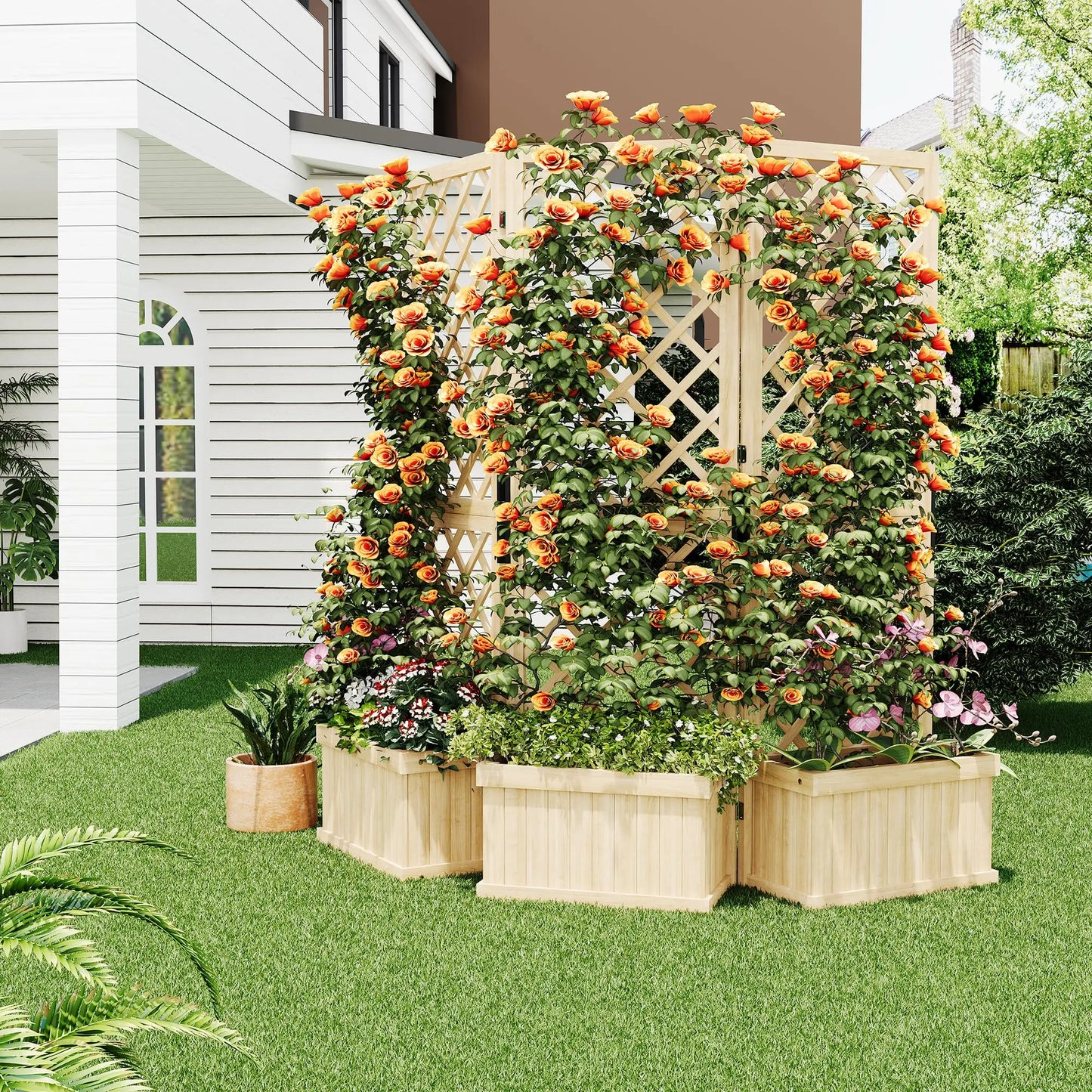 HiMISS Cedar Privacy Screen With Planter Box For Outdoor Space