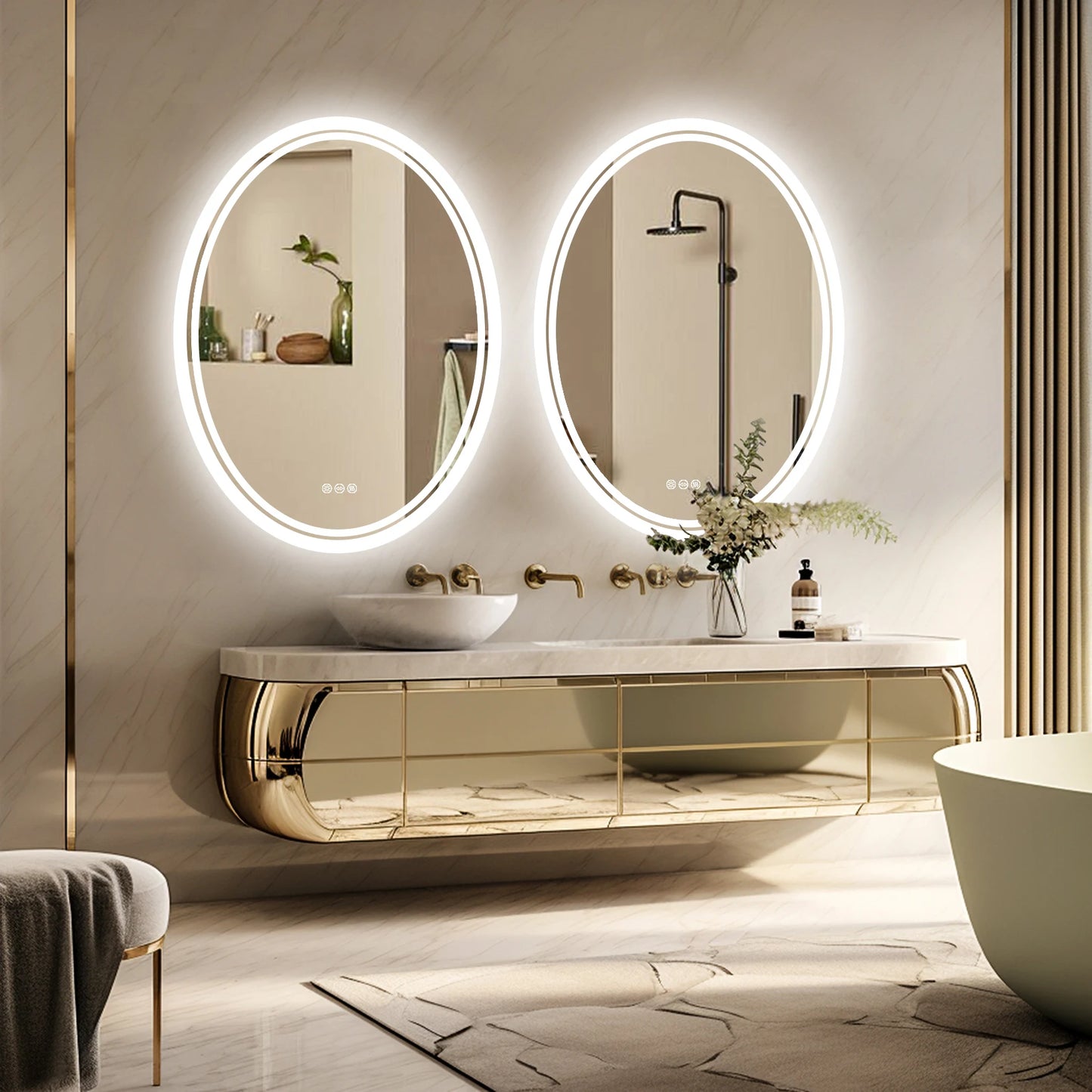 LED Round Bathroom Vanity Mirror Wall Mounted Anti Fog Dimmable