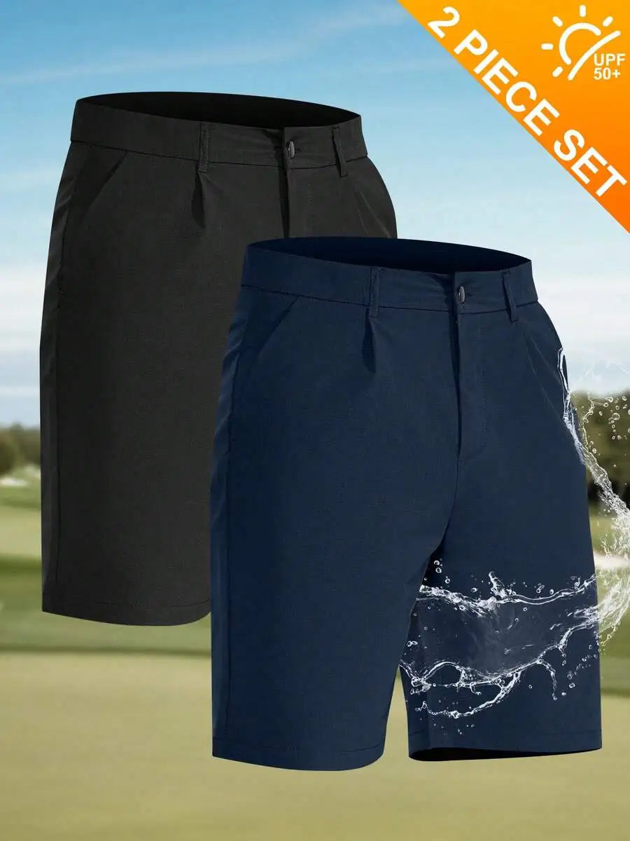 Mens 9 Inch Golf Shorts Stretch Quick Dry UPF 50+ Lightweight Flat Front Hiking Work Shorts With 5 Pockets