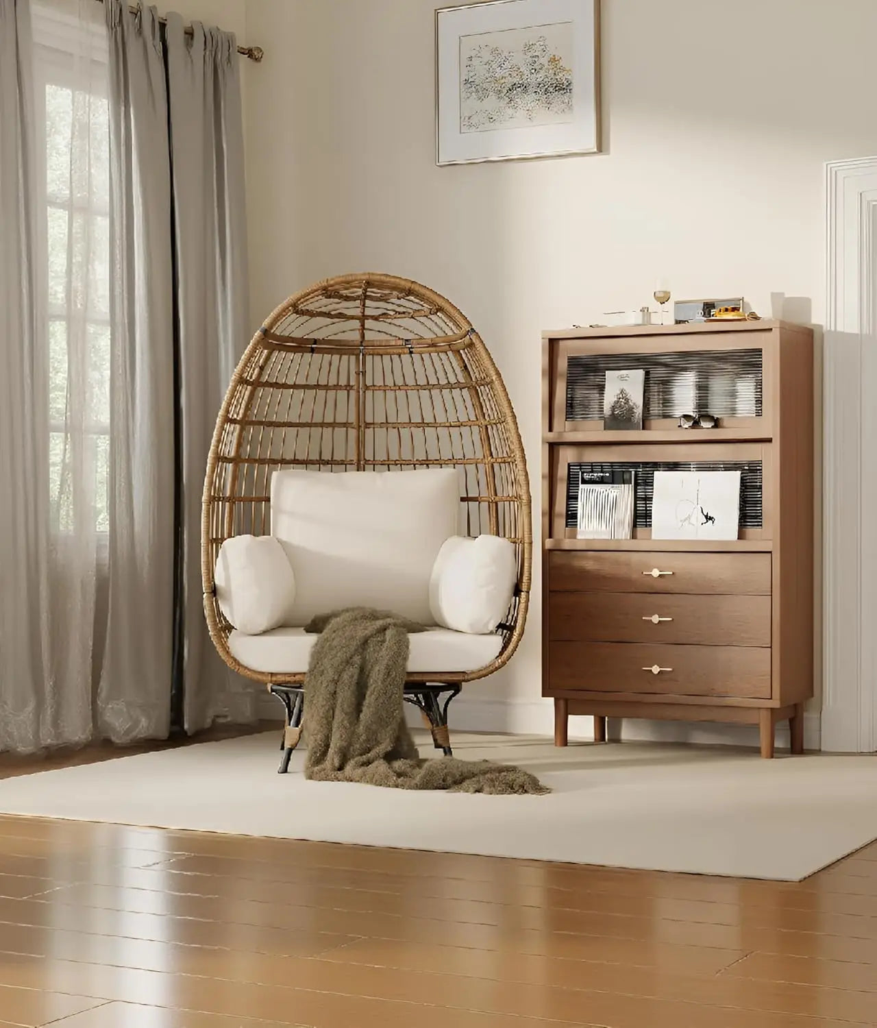 Studyset 360 Degree Swivel Rattan Egg Chair Outdoor Lounge Cushions