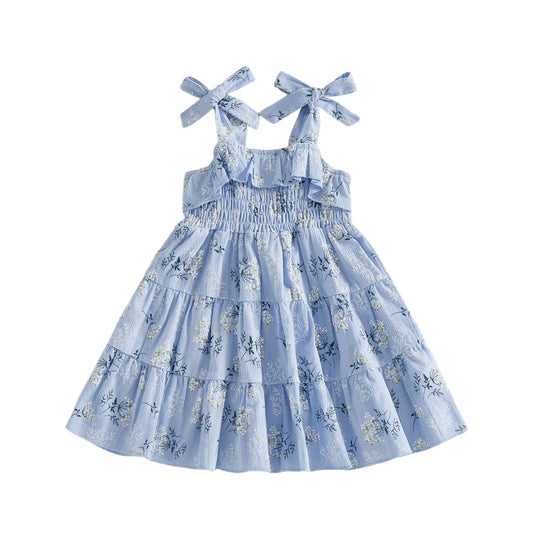 Floral Print Aline Toddler Dress With Tie Shoulder Detail