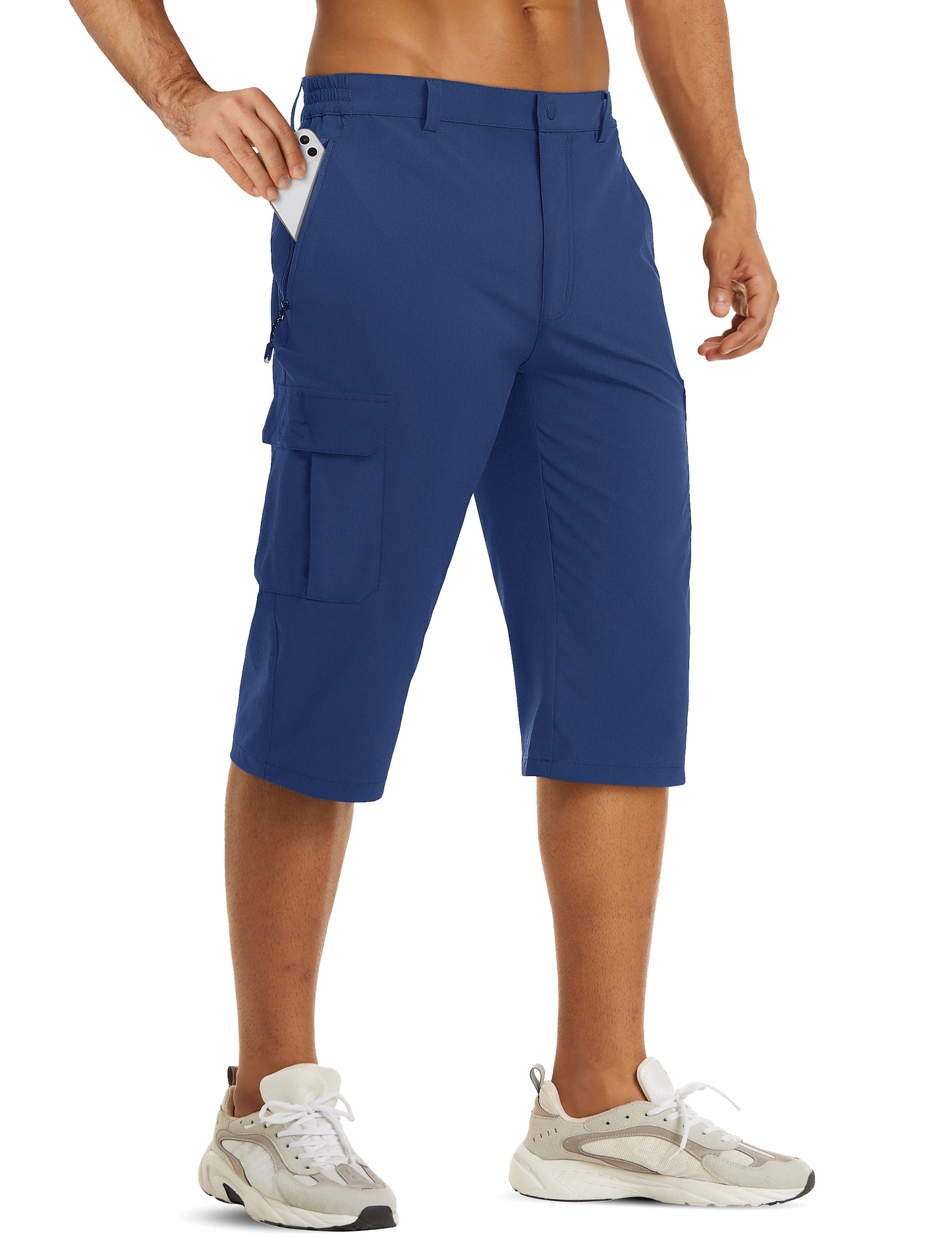 Mens Summer Quick Dry 3/4 Capri Pants Casual Multi-Pockets Lightweight Shorts Outdoor Hiking Cargo Nylon Pants Workout