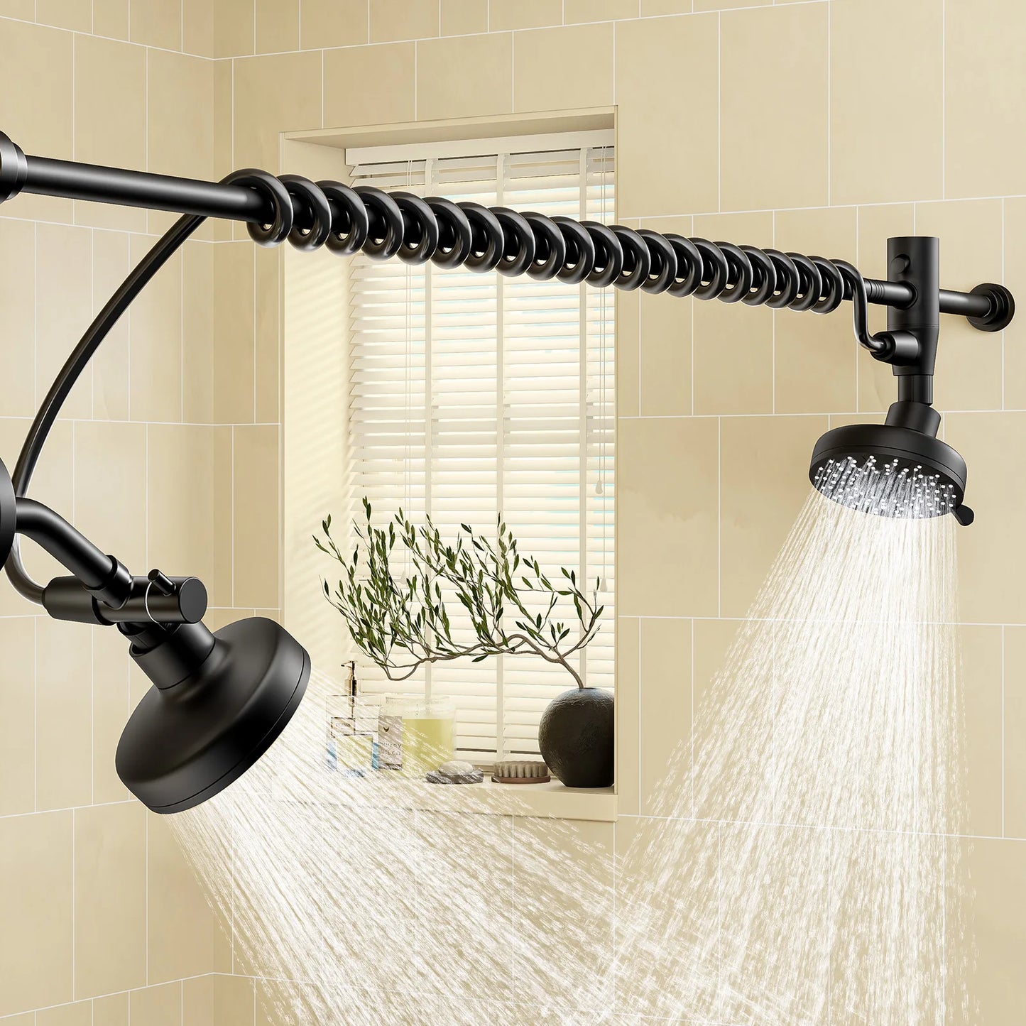 Dual Stainless Steel Shower Head For Couples With Adjustable Slider